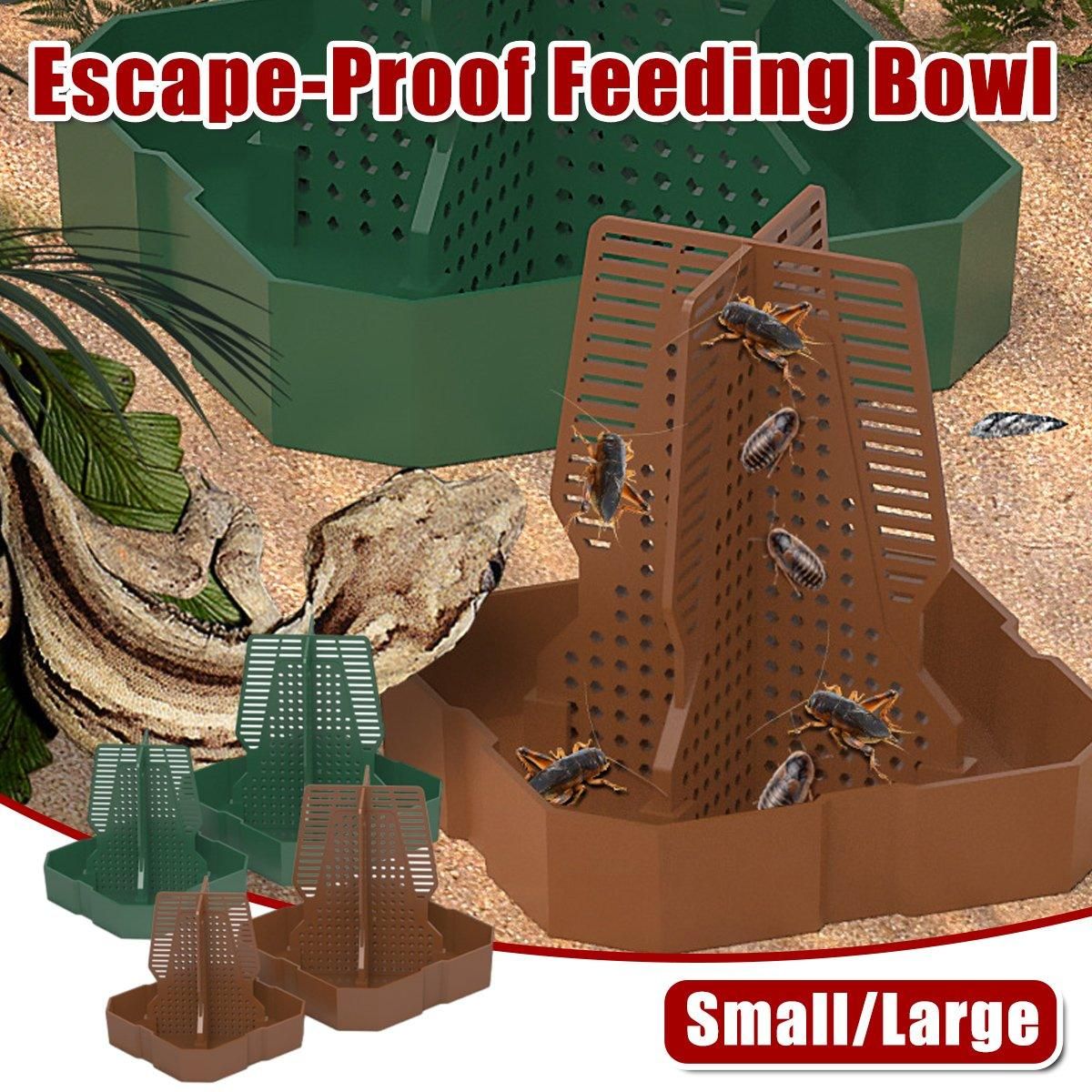 Reptile Anti Escape Feeding Basin Self Catch Feeder for Lizard Snake Pet Care - Brown-L