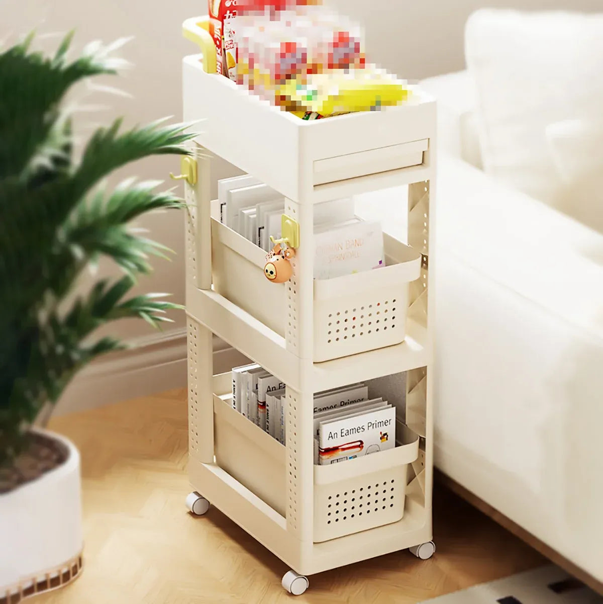 Multi Function Pull Type Storage Cart Rolling Trolley 2/3/4 Tier Space Saving - 2-Layer
