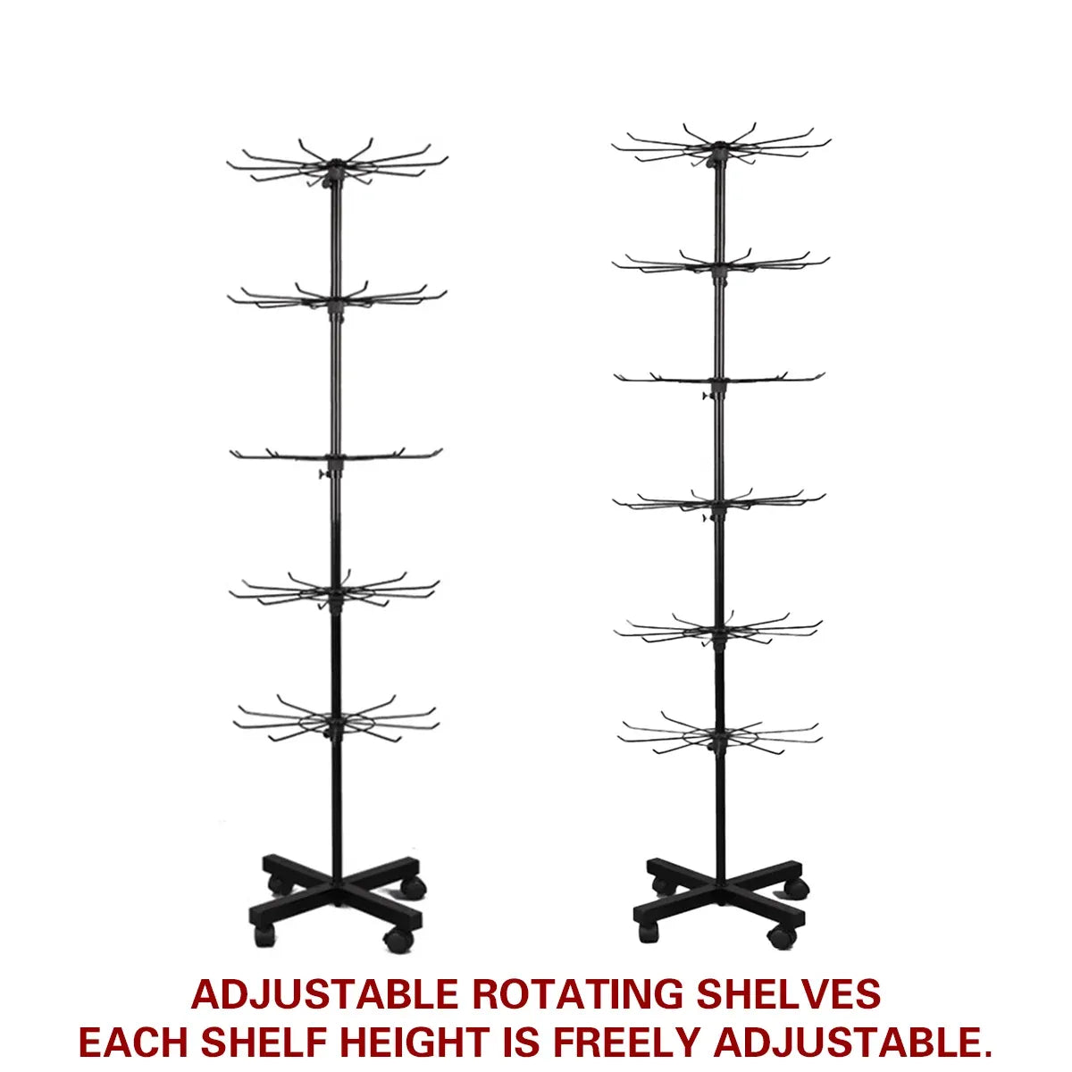 Rotating Jewellery Display Stand 5 6 Tier Metal Rack With Wheels Adjustable - 5 Tier