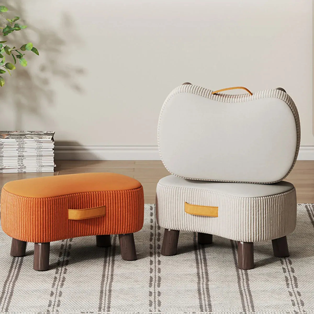 Small Stool for Home Simple Shoe Changing Low Seat Stool Wooden Household Use - Beige