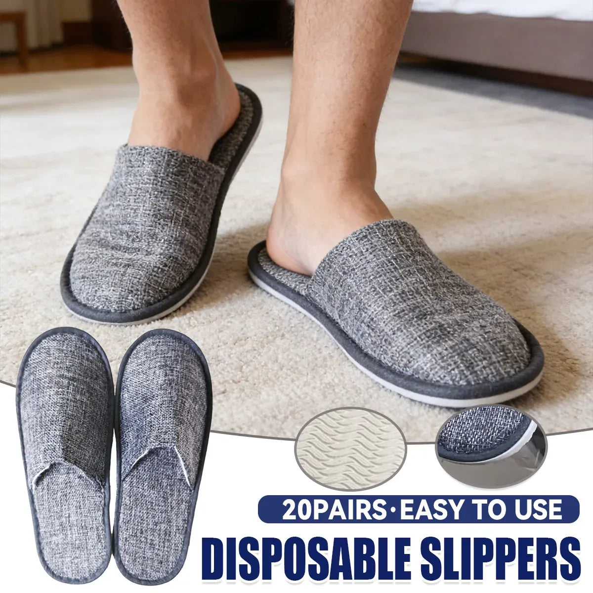 20 Pairs Disposable Portable Slippers Comfortable Anti-Slip Hotel Travel Backup