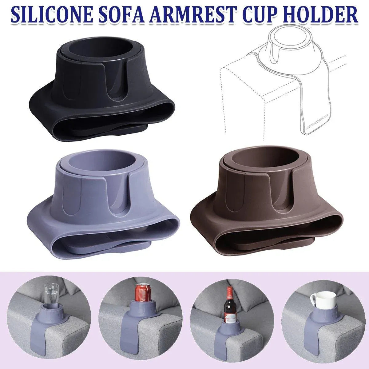 Couch Cup Holder Silicone Drink Coaster Tray Sofa Armrest Stand Car Cup Holder - Coffee