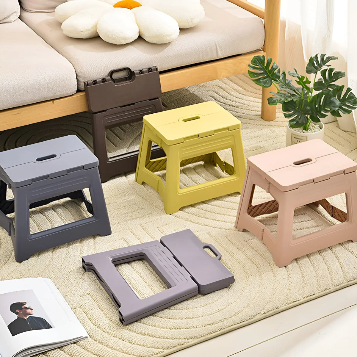 Portable Outdoor Plastic Folding Stool Lightweight Foldable For Camping Picnic - Yellow