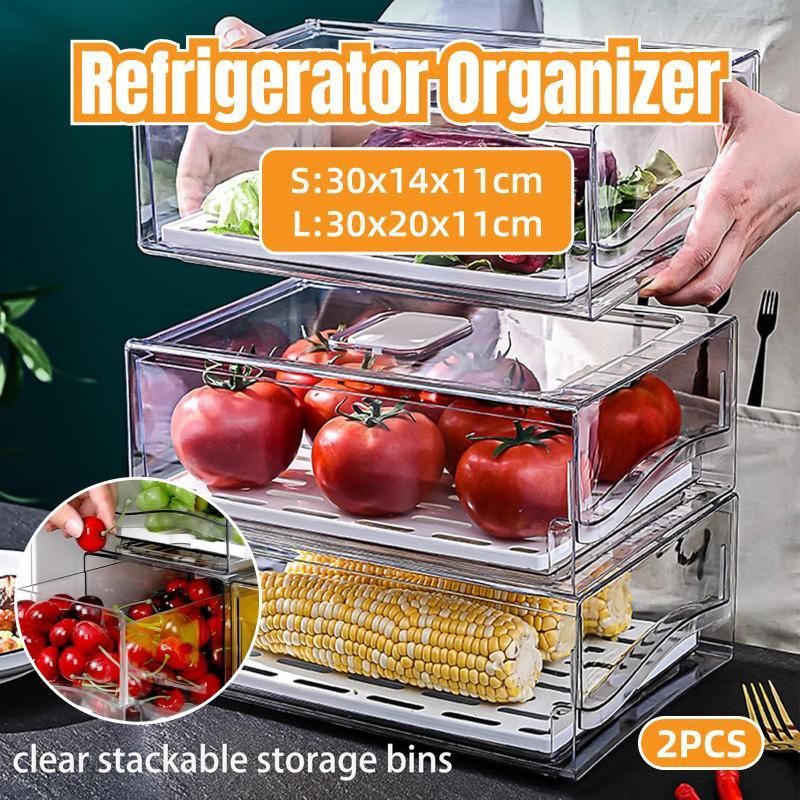 Kitchen Fridge Drawer Organiser Storage Boxes Refrigerator Storage Containers - 20cm