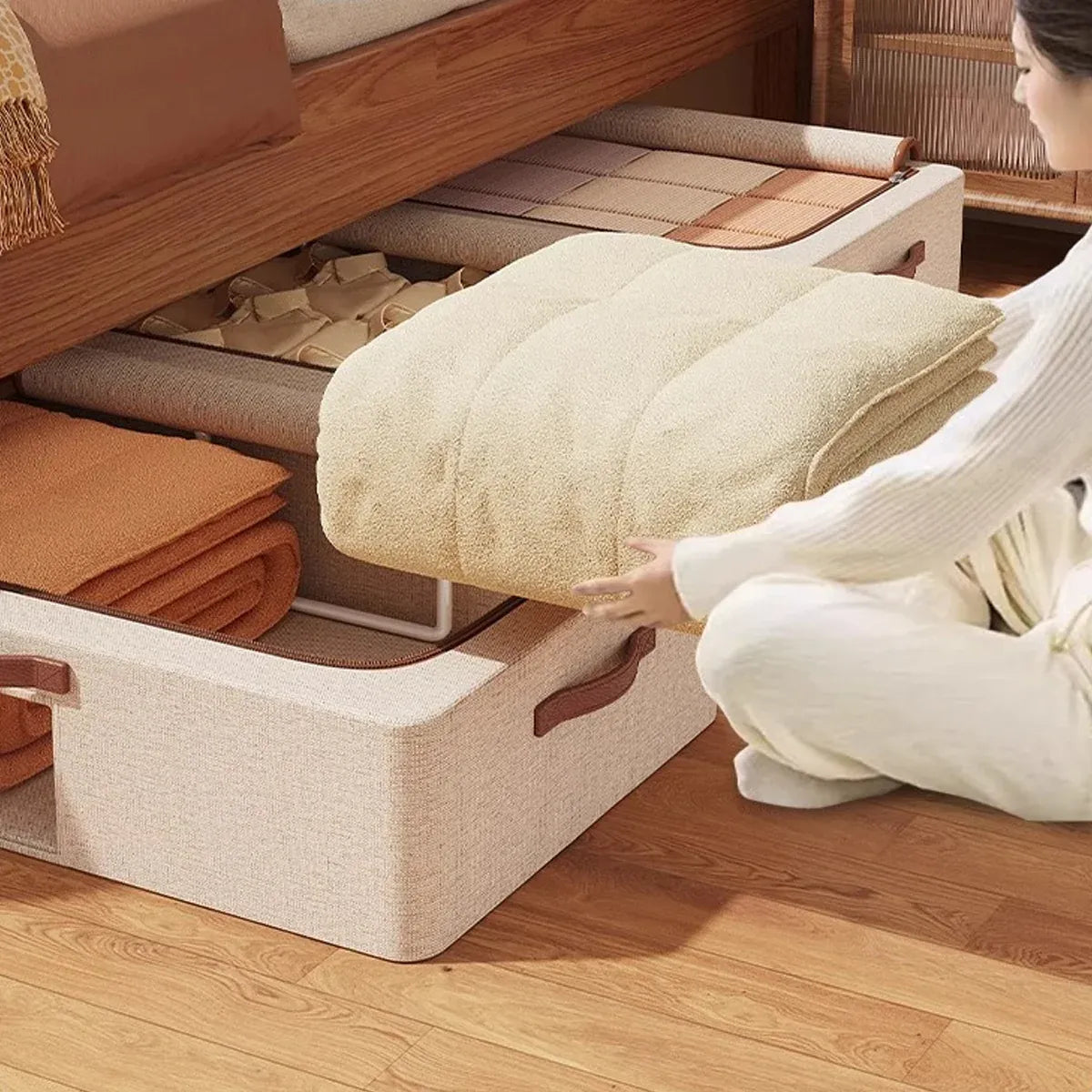 Home Foldable Under Bed Storage Box Clothes Shoes Bedding Dustproof Space Saving - M