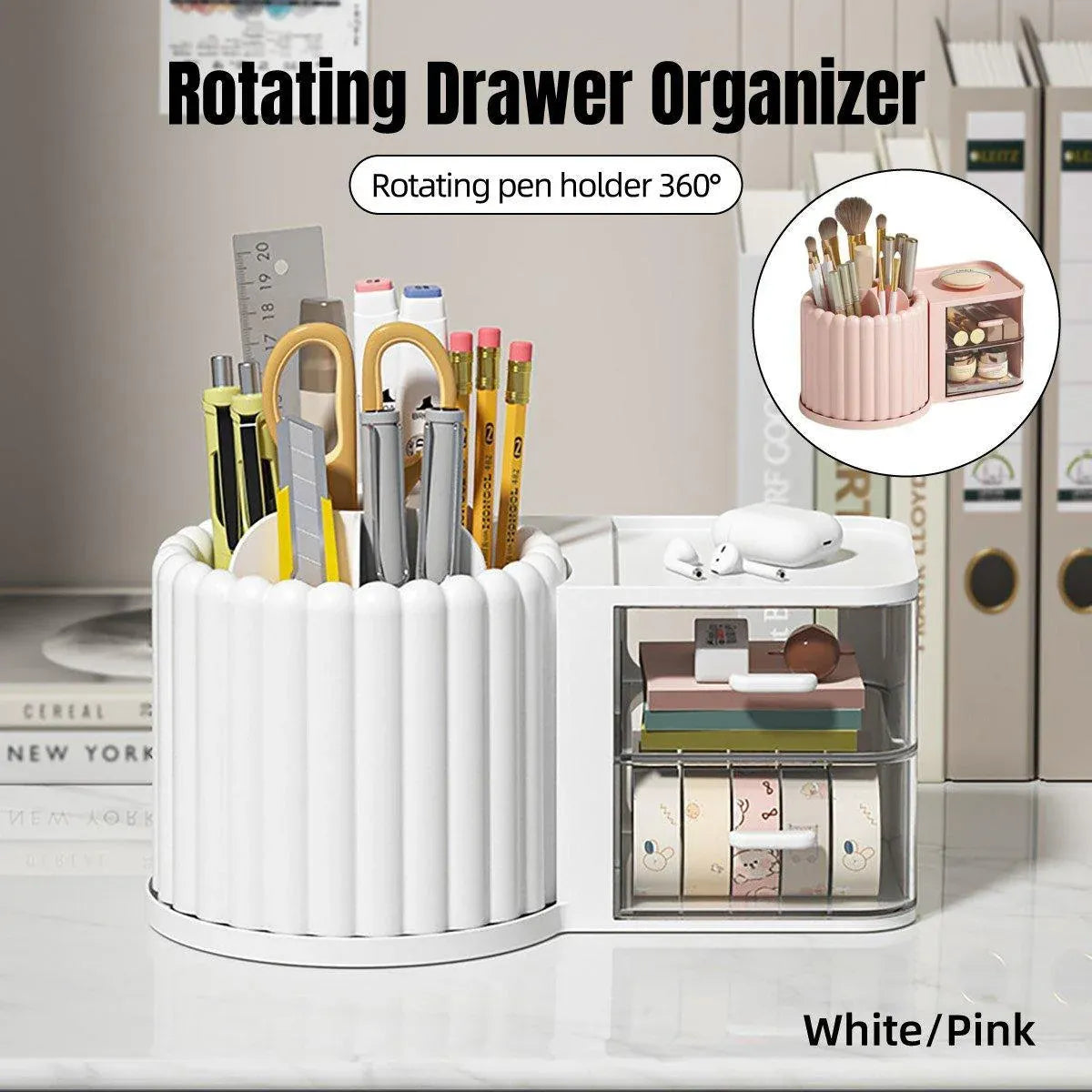 Rotating Cosmetic Pen Holder Dustproof Waterproof Storage Box Sanitary Organizer - Pink