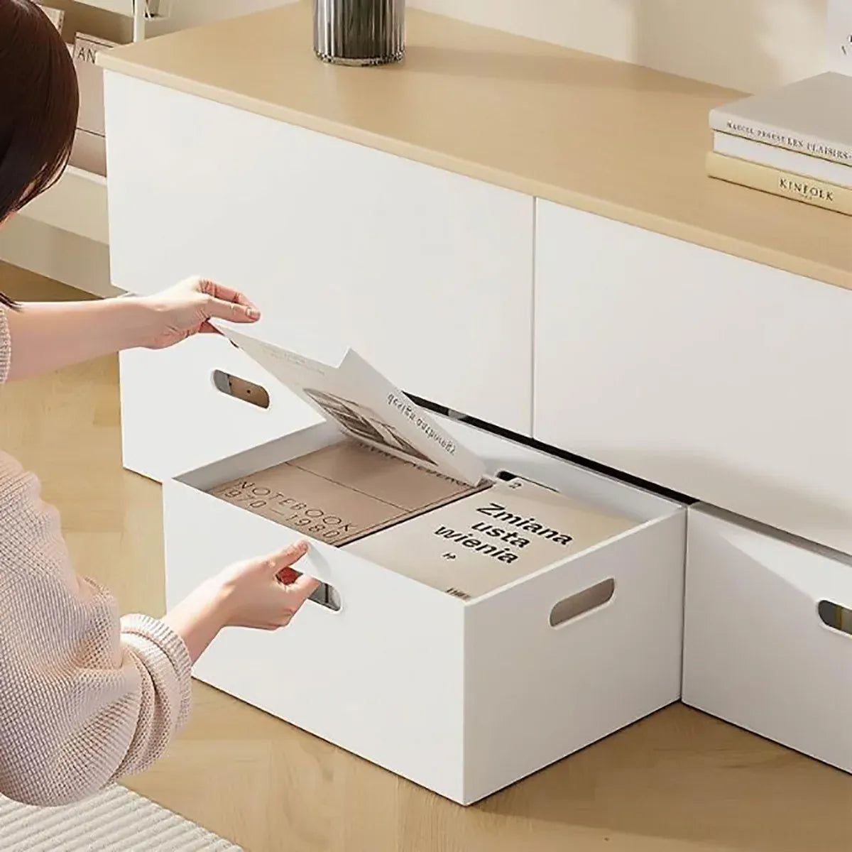 Portable Storage Box White M/L Without Lid for Home Use - M