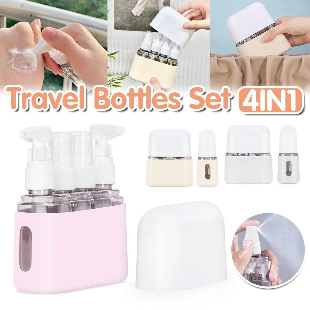 Mini Shampoo Dispenser Portable Travel Bottle SetTravel Bottles for Toiletries - Light Beige