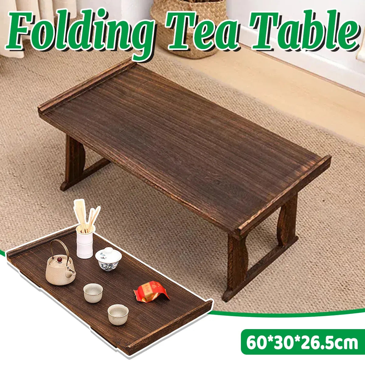 Wooden Foldable Chinese Style Tea Table Home Living Room Space Saving Durable