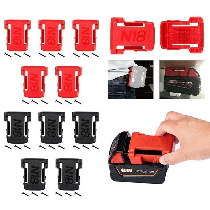 5Pcs Battery Mount Holder Stand For Milwaukee M18 18V Tool Battery Accessories - Black