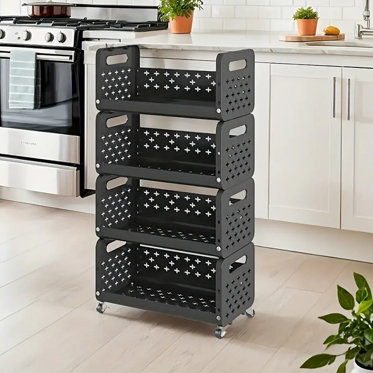 Multi-functional Kitchen Rack Movable Multi-layer Snack Storage Cart Shelf