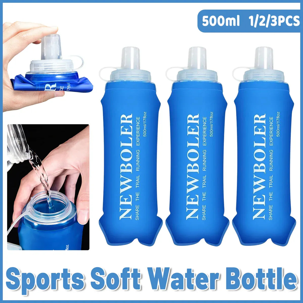 Sports Folding Soft Water Bottle Running Portable Outdoor Large Mouth Hydration
