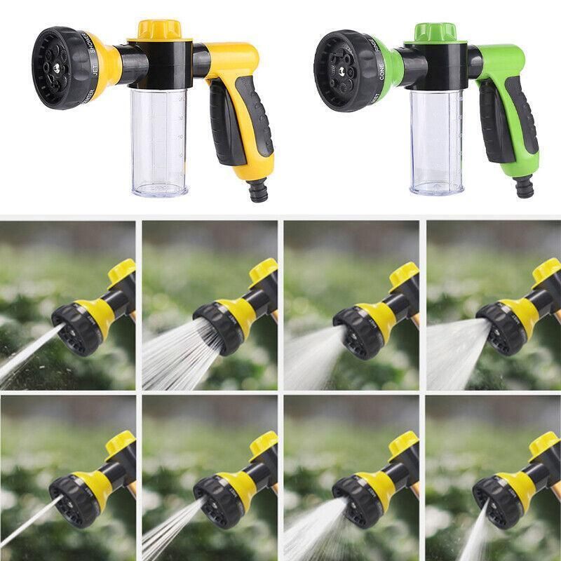 Washing Nozzle Plant Pet Hose 8-Mode Garden Car Water Foam Sprayer Soap Dispenser - Yellow