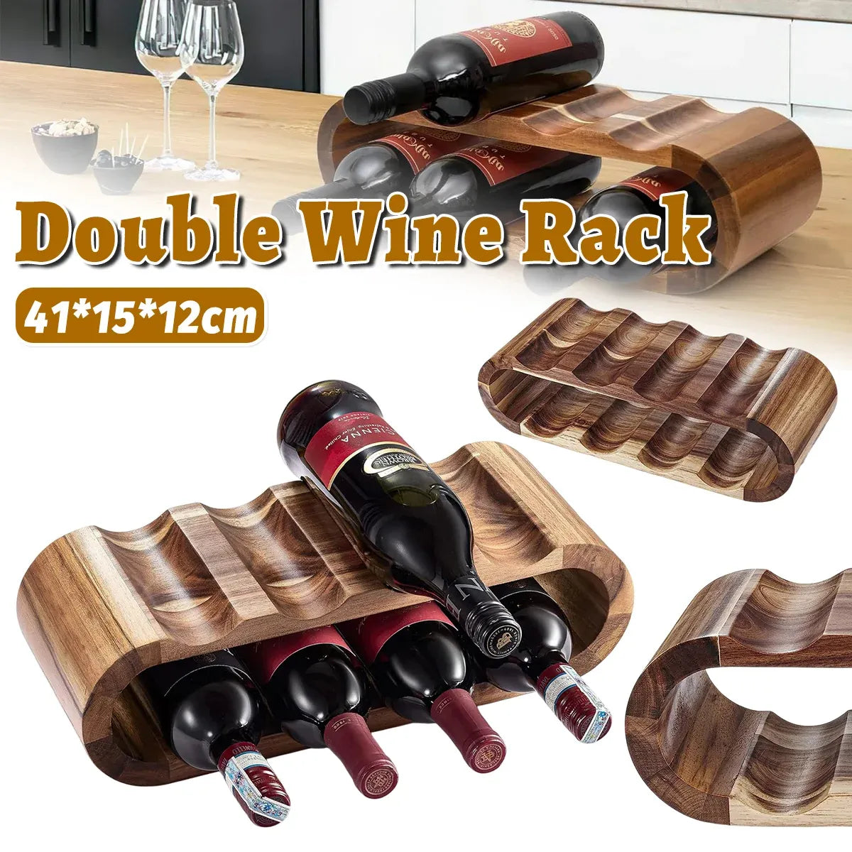 Wooden Wine Display Stand Double Layer Red Wine Holder Rack Table Bar Kitchen