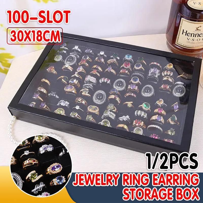 100 Slot Jewelry Ring Earring Storage Box Display Organizer Case Tray Holder - 1PC