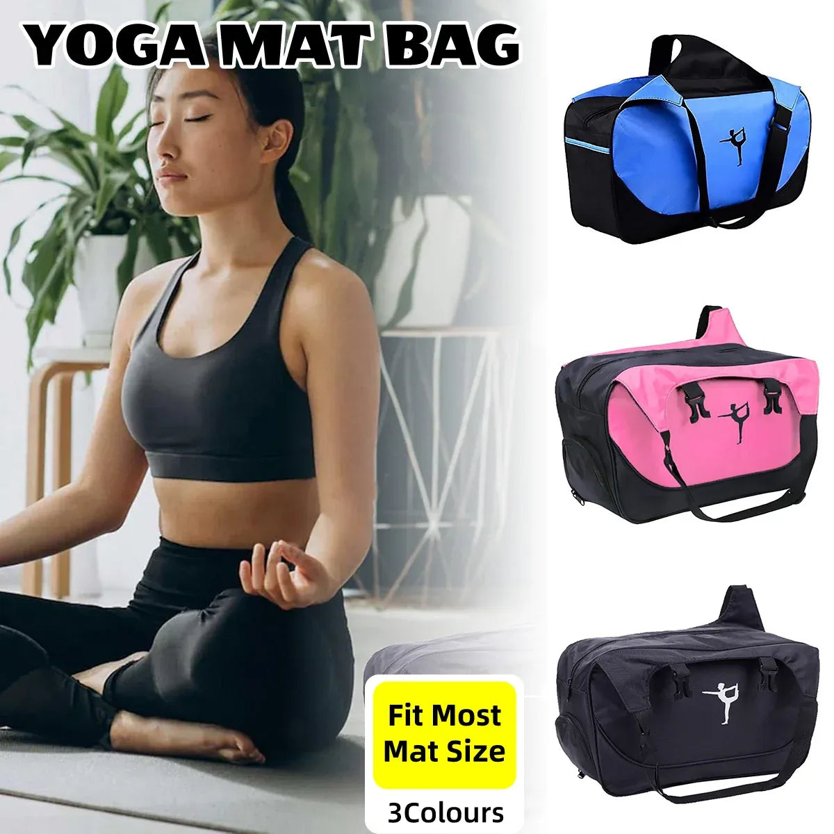 Yoga Mat Bag Large Capacity Sports Backpack Casual Gym Travel Print Backpack - Blue