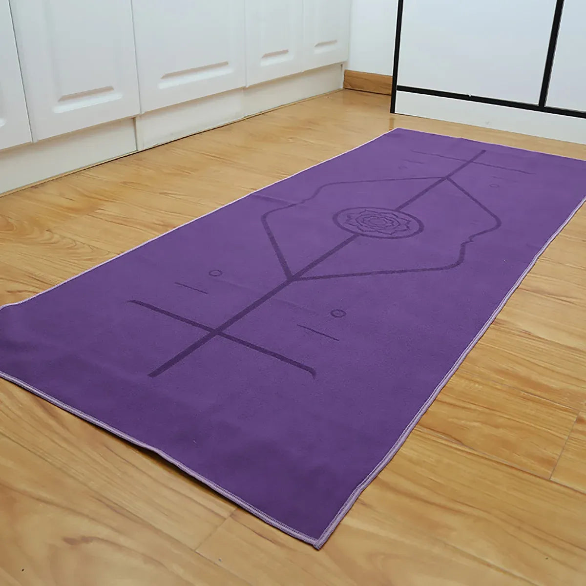 Portable Yoga Blanket with Body Position Line Non Slip Soft for Home Gym Studio - Purple