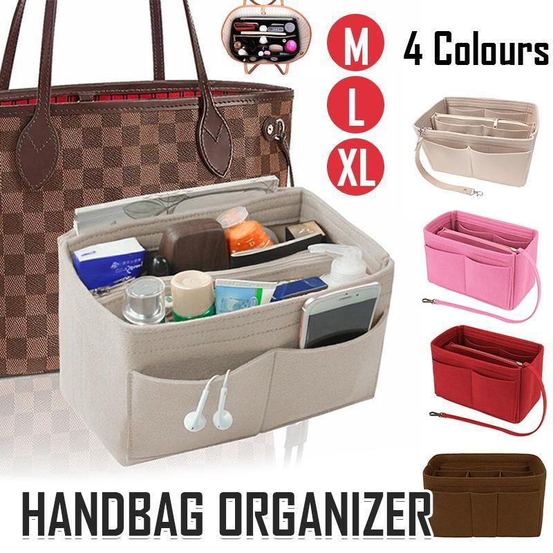 Felt Handbag Organizer Insert with Multiple Pockets for Tote and Purse - Red XL Size