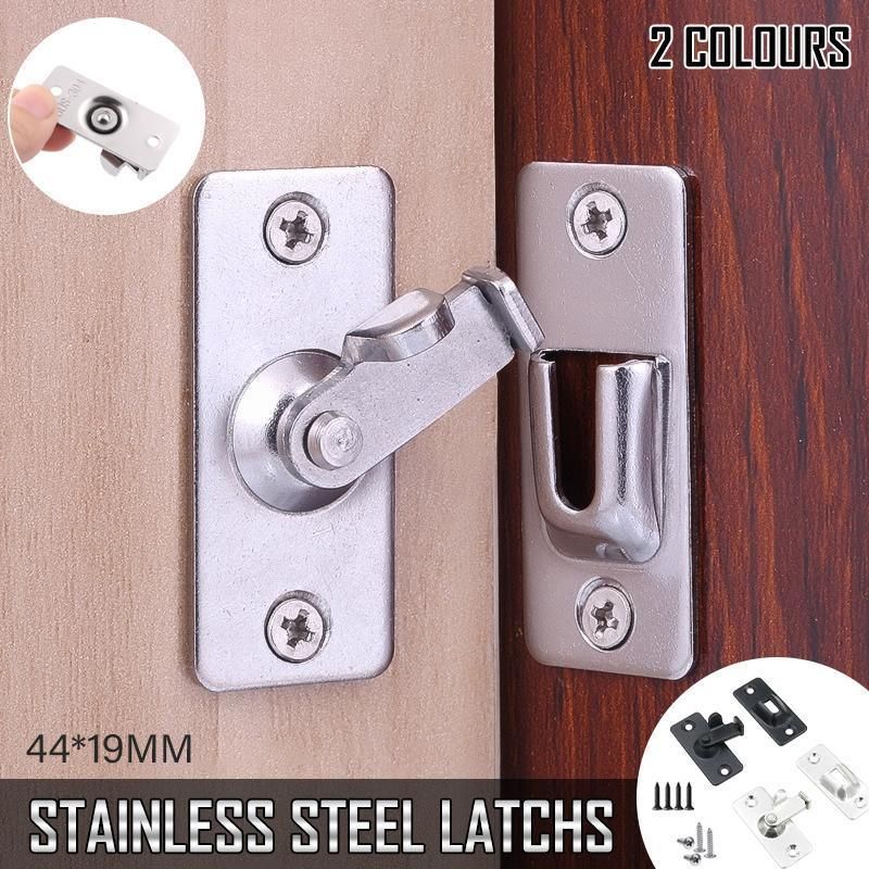 90 Degree Sliding Door Lock Hasp - Stainless Steel Corner Latch - Silver-2PCS