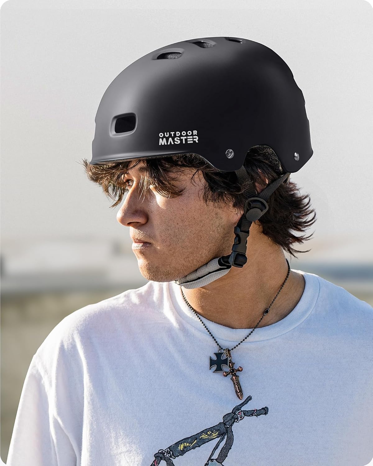 OutdoorMaster Skateboard Cycling Helmet - Two Removable Liners Ventilation Multi-Sport Scooter Roller Skate Inline Skating Rollerblading for Adults-Black-Small