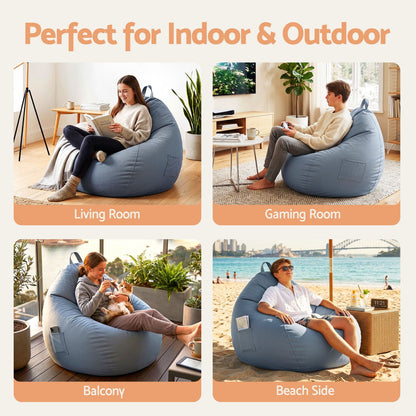 Artiss Outdoor Bean Bag Chair Cover (No Filler) Splash-Proof Beanbag Sofacover for Adults Teens Kids Stuffable Bean Bag Cover for Patio Poolside Relaxing, Grey