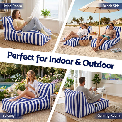 Artiss Outdoor Bean Bag Chair Cover (No Filler) Splash-Proof Beanbag Lounge Sofacover Stuffed Animal Storage Bean Bag Cover for Patio Poolside Relaxing, Blue
