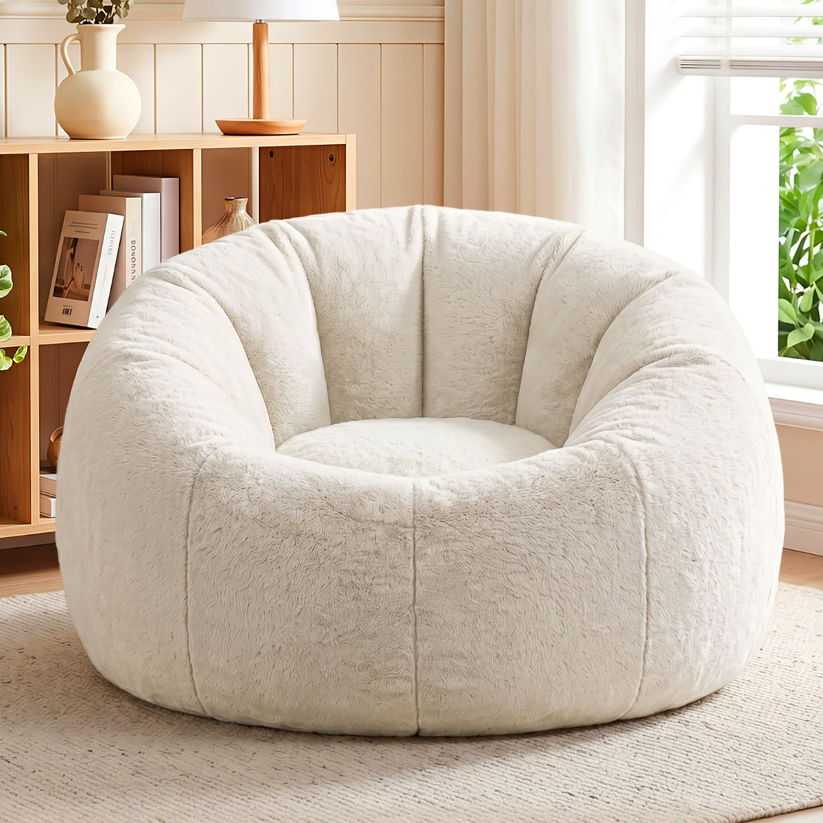 Artiss Bean Bag Chair Cover (No Filler) Soft Faux Fur Beanbag Cover Large Round Stuffed Animal Storage Bean Bag Cover Washable Lazy Sofa Cover for Adults Kids Teens, Beige