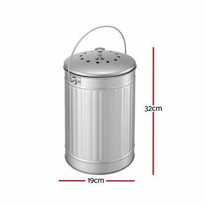 Gardeon Compost Bin Kitchen Countertop Food Waste Caddy 6L Silver