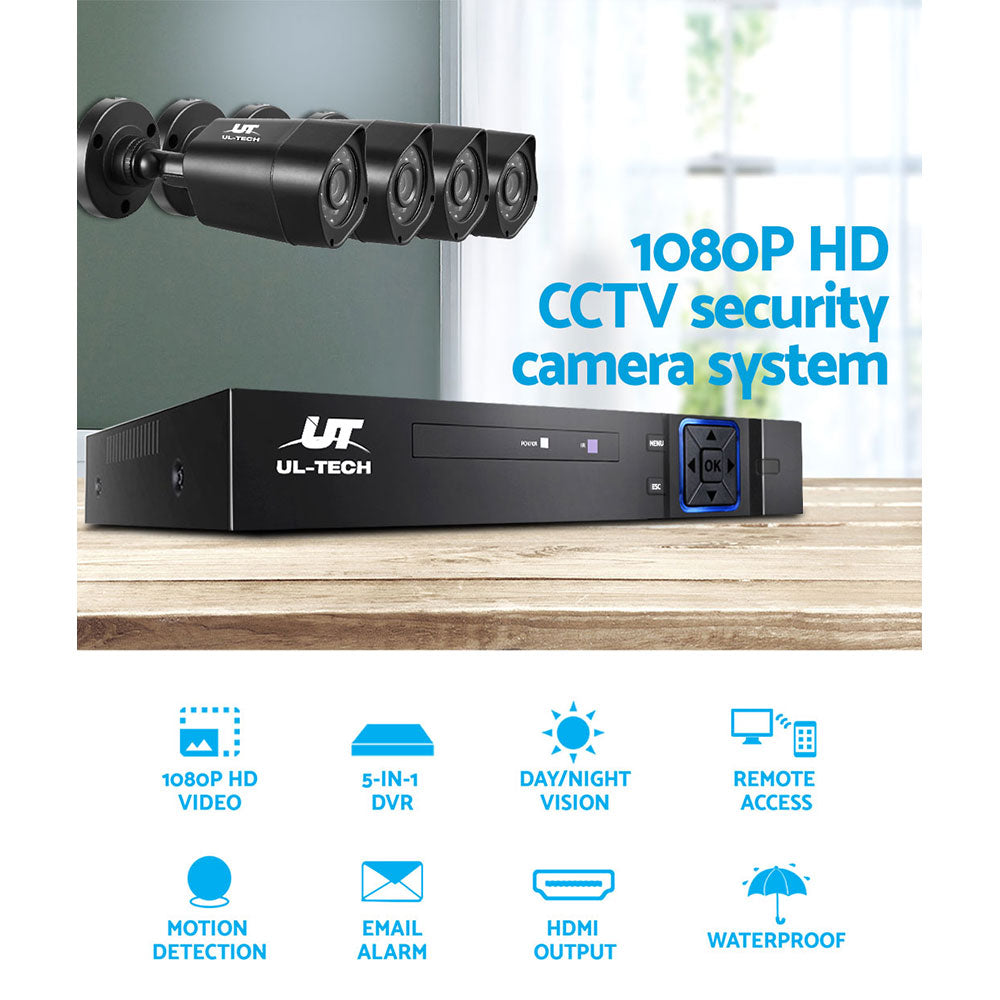 UL-TECH 1080P Security Camera System 4CH DVR with 4 CCTV Square Cameras