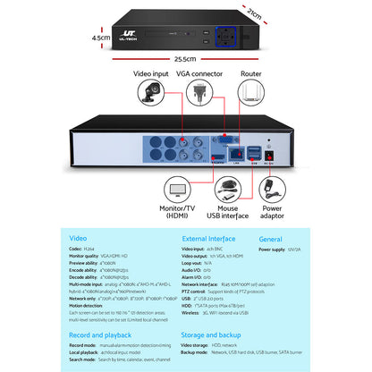 UL-TECH 1080P Security Camera System 4CH DVR with 4 CCTV Square Cameras