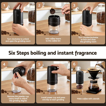 Devanti Electric Coffee Grinder USB-C Rechargeable Portable Coffee Bean Grinder with 40 Precise Grind Settings | Automatic Spice Nut Pepper Grinder Mill with Cleaning Brush & Ground Coffee Container for Home Office Camping Travel, Black