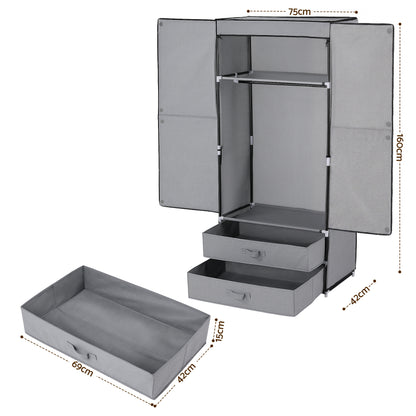 Artiss Large Portable Clothes Closet Wardrobe with Magnetic Door Grey