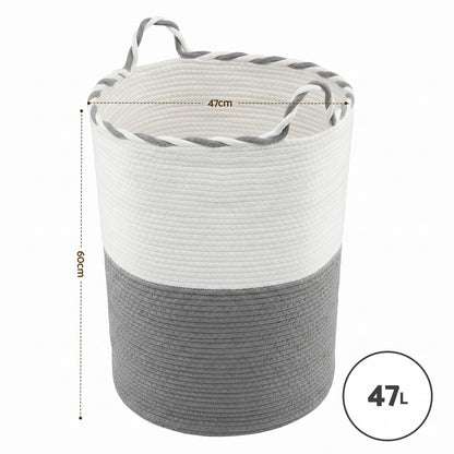 Artiss Woven Laundry Basket with handles Foldable White & Grey