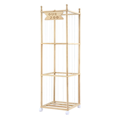 Keezi Stuffed Animal Storage Wooden Toy Holder with Wheels Soft Toy Storage Zoo Cage Stuffy Toy Storage Organizers with Elastic Cords for Playroom Bedroom Nursery