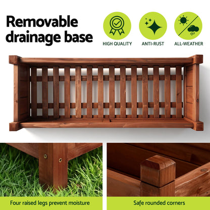 Green Fingers Garden Bed Wooden Planter Box Raised Container Growing 90x30x33cm Brown