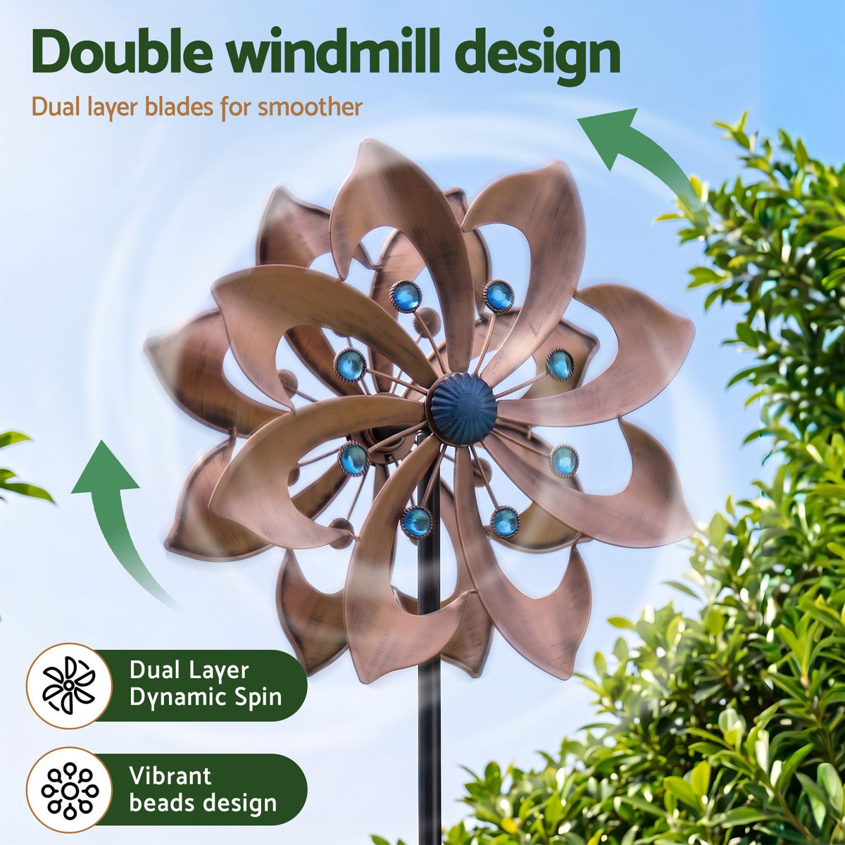 Gardeon Garden Windmill Double Layer Metal Wind Spinner 190cm Bronze
