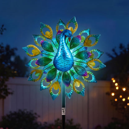 Gardeon Garden Windmill Solar Light Colorful Peacock Metal Spinner 190cm
