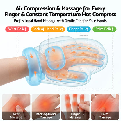 Livemor Hand Massager with Heat and Compression for Arthritis Carpal Tunnel | Large Hand Chamber Fits Left or Right Hand, with 5 Compression Levels, 3 Modes, and 3 Heat Levels, Gift for Women Men