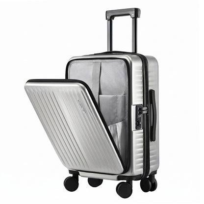 Wanderlite 20" Luggage Suitcase Front Pocket Travel Carry On Dual TSA Silver