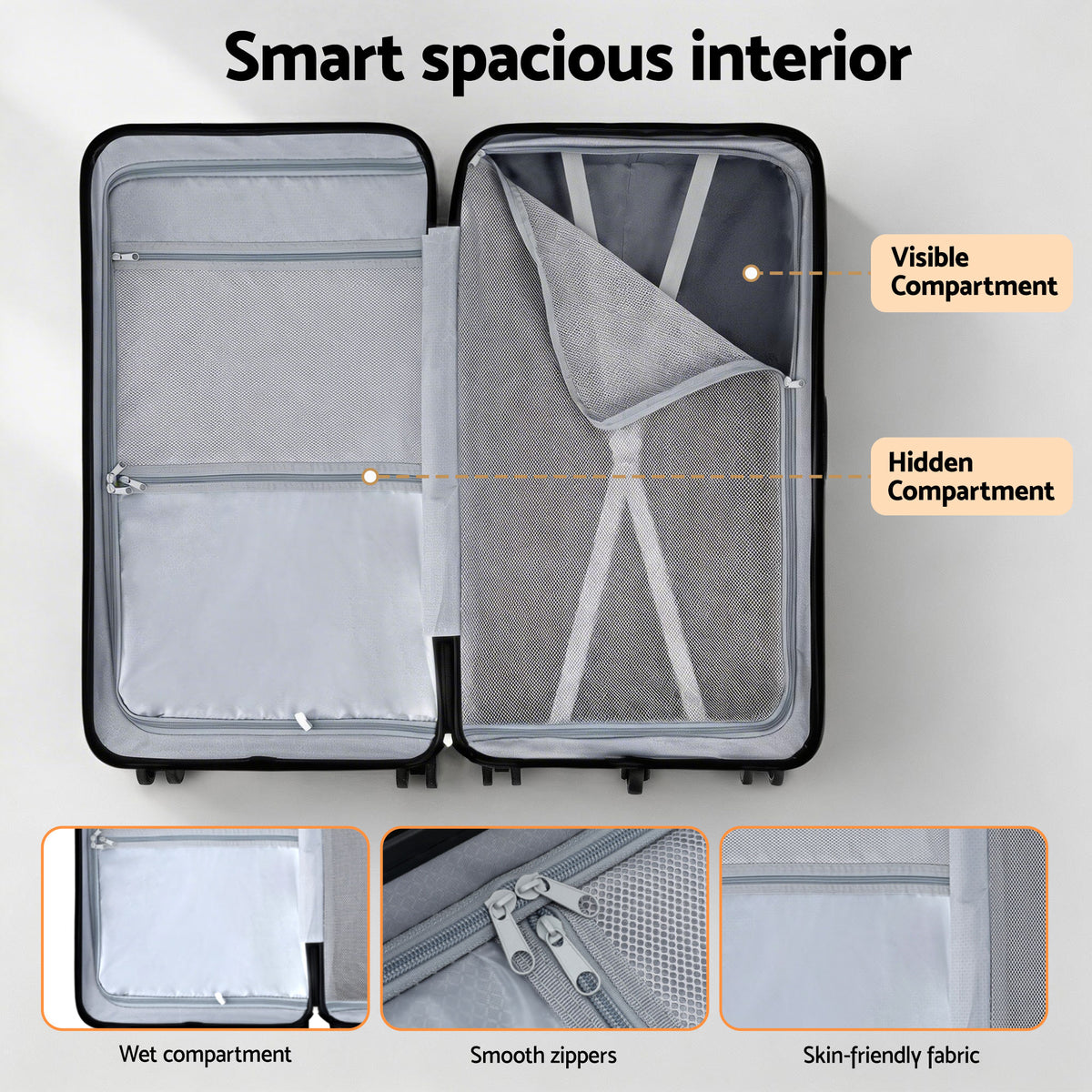 Wanderlite 28" Trunk Luggage Suitcase Travel 5 Wheels Type-C Port TSA Orange