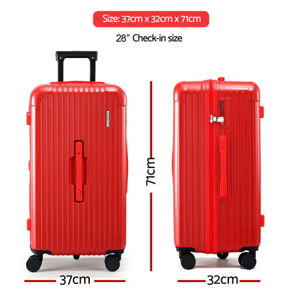 Wanderlite 28" Trunk Luggage Suitcase Travel 5 Wheels Type-C Port TSA Red