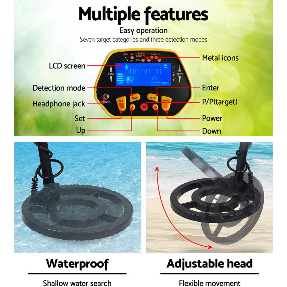 Metal Detector 180MM Deep Sensitive Water Resistant Treasure Hunter Gold Digger Yellow