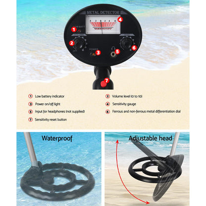 Metal Detector 180MM Deep Sensitive Water Resistant Treasure Hunter Gold Digger Black
