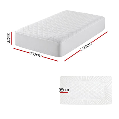 Giselle Waterproof Mattress Protector 100% Cotton Quilted Fitted Cover King Single