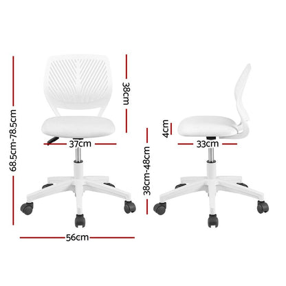 Artiss Ergonomic Office Chair Armless Study Chair Height Adjustable for Girls Boys Teens White
