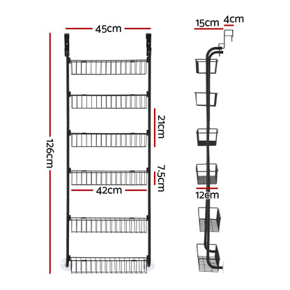 Artiss Over Door Storage Hanger Pantry 6-Tier Metal Hook Hanging Organiser Black