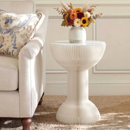 Artiss Paper End Table Honeycomb Coffee Table Foldable Round Bedside Side Table White 40x55cm