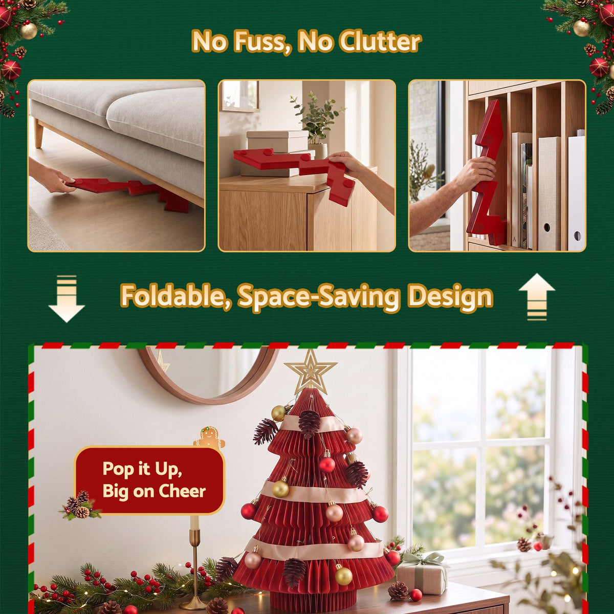 Jingle Jollys Folding Christmas Tree 47CM Xmas Table Decorations Red