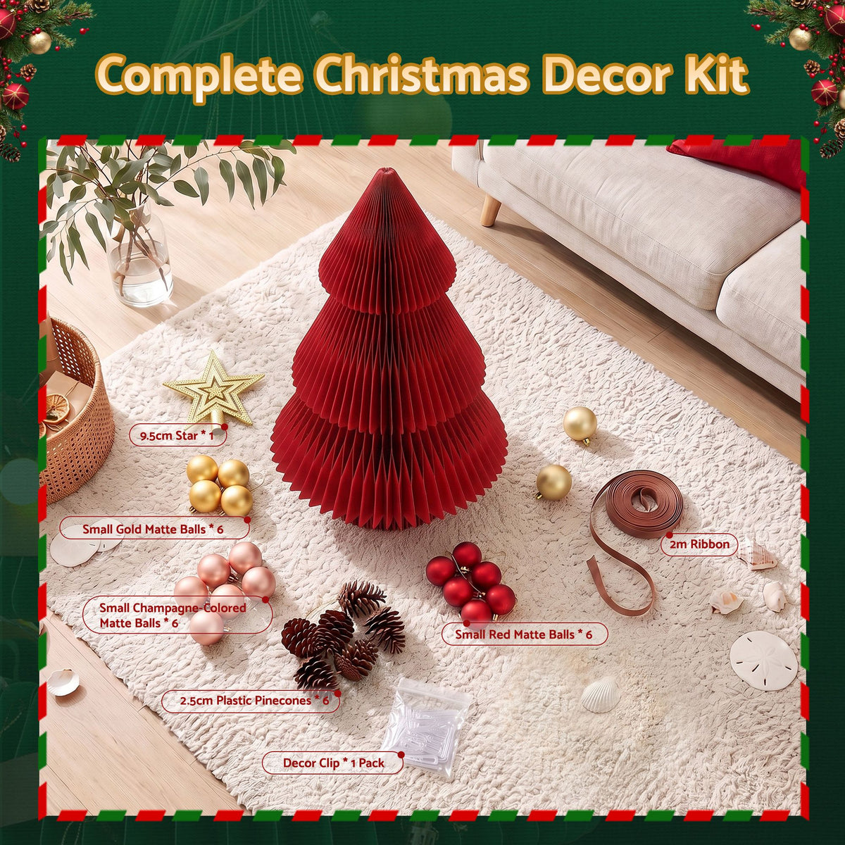 Jingle Jollys Folding Christmas Tree 47CM Xmas Table Decorations Red
