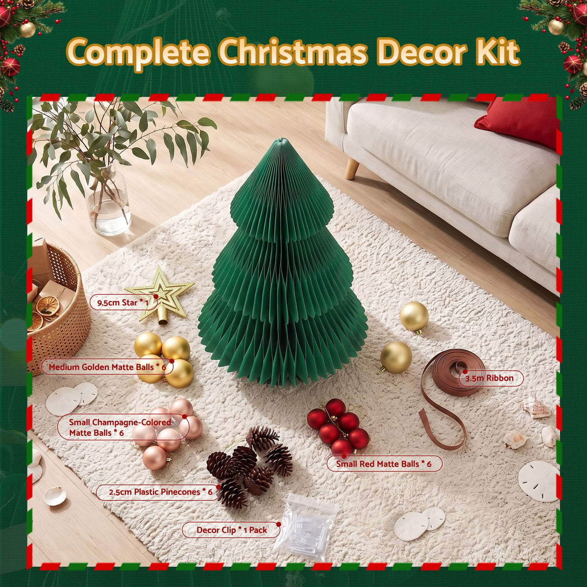 Jingle Jollys 61cm Tabletop Christmas Tree Decorations Easy Setup Foldable